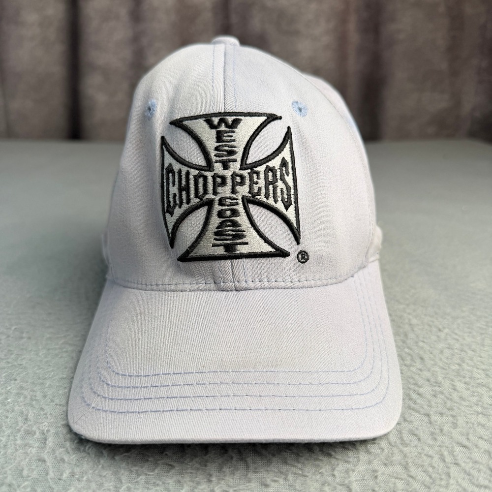 West Coast Choppers Iron Cross Hat Light Blue Gray Cotton Baseball Cap LBC